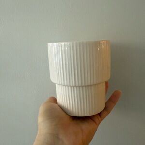 White Ribbed Ceramic Planter